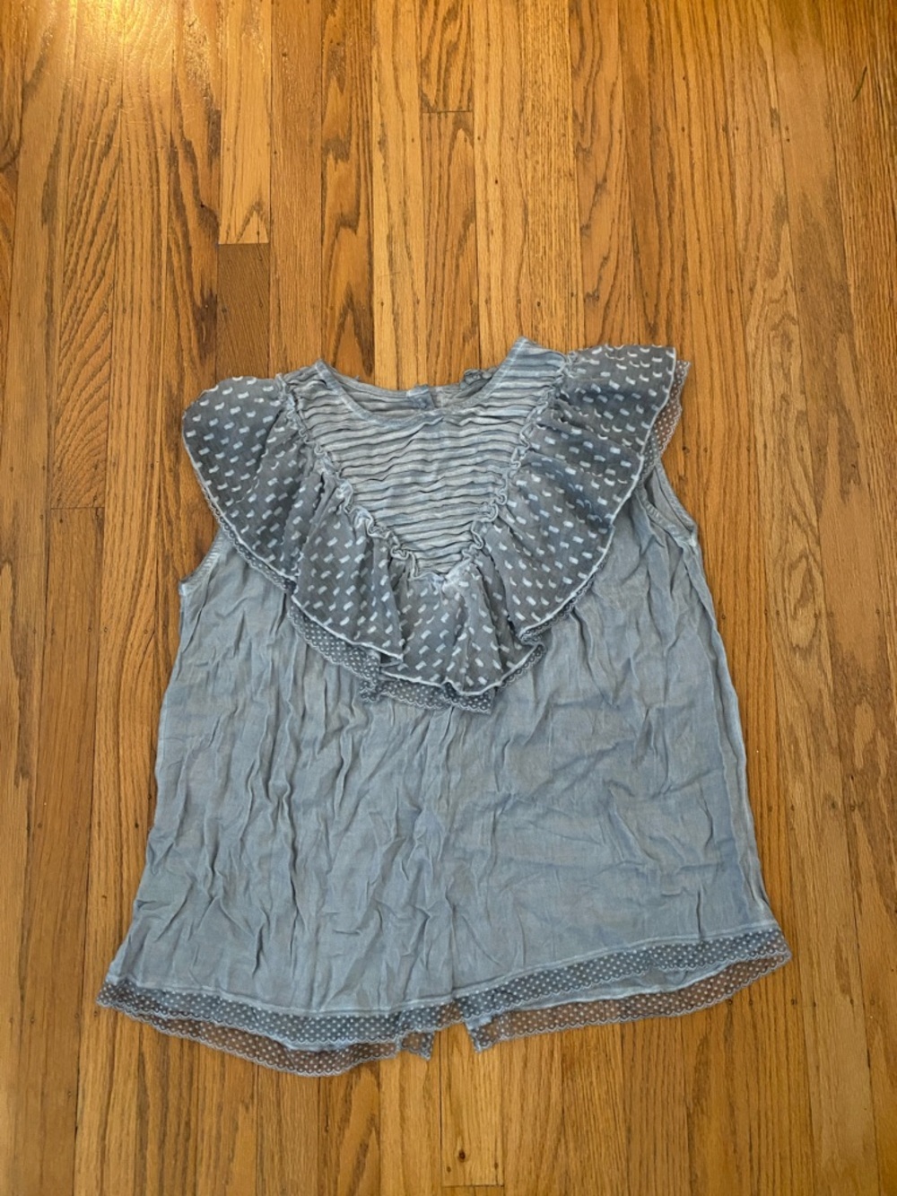 POL Ruffle Neck Lace and Mineral Wash Tank